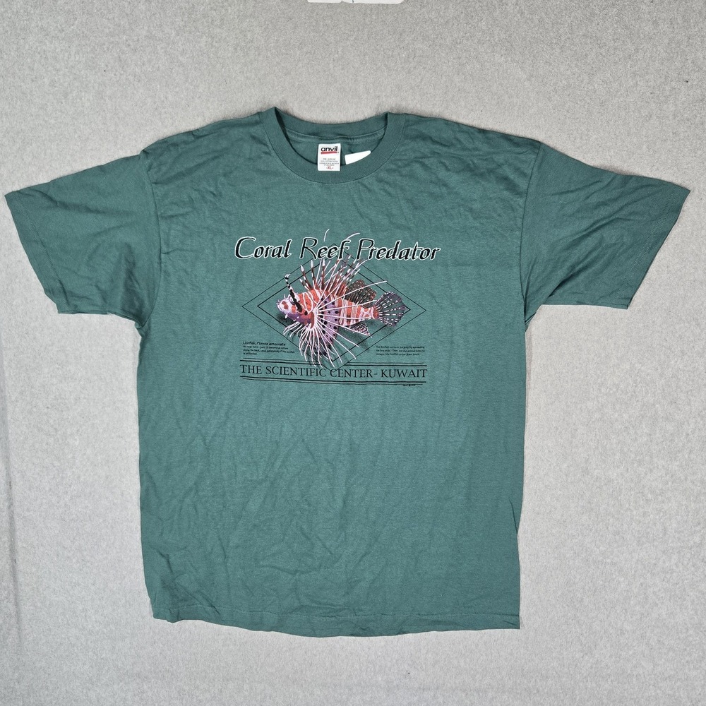VINTAGE Scientific Center Shirt XL Green Lionfish Kuwait 90s Short Sleeve